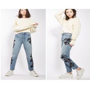 Moto Floral Embroidered Curvy Boyfriend Jeans